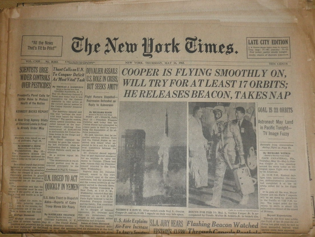 The New York Times Newspaper , May 16, 1963 - 1940-69