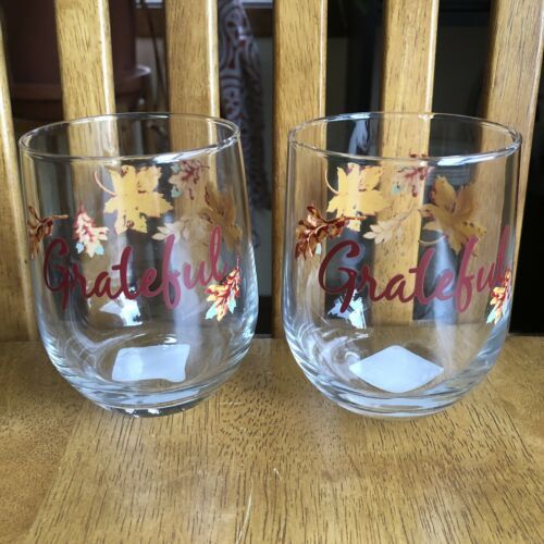 Royal Norfolk Grateful Leaves Stemless Wine Glasses Juice Fall Autumn
