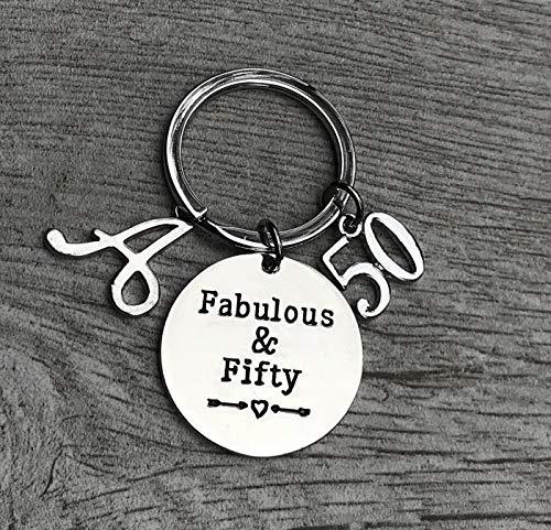 Personalized 50th Birthday Keychain with Letter Charm, 50th Birthday Gifts for M