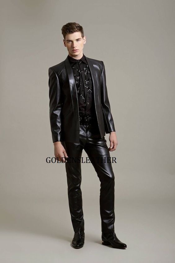 Image of CASUAL MEN LEATHER PANT GENUINE REAL LEATHER TROUSER MEN BIKER LEATHER PANT-US10