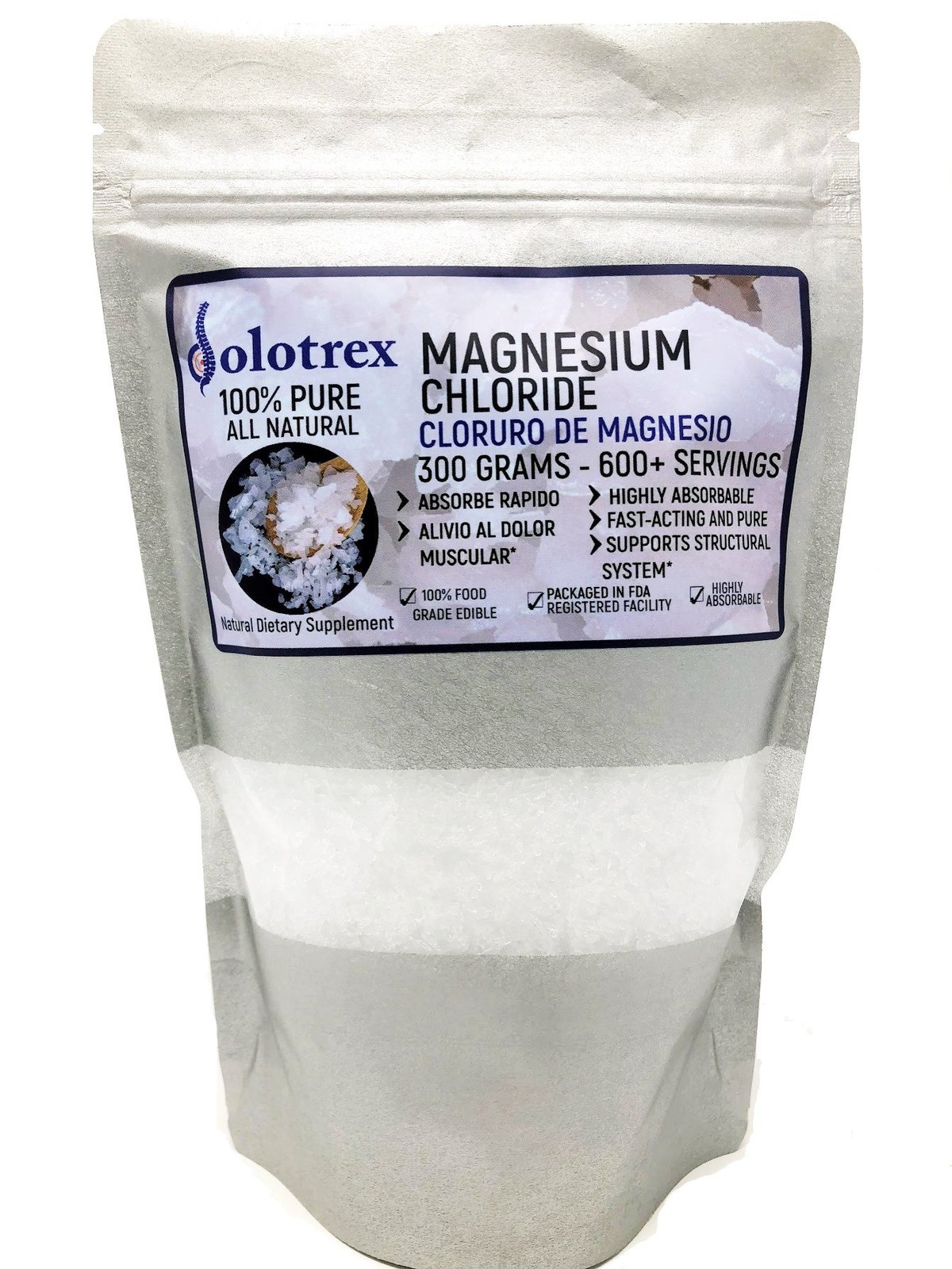 Cloruro de Magnesio Magnesium Chloride Over 600 Servings (0.66 Lbs) of 100% Pure