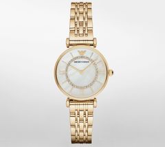 Emporio Armani Gold Tone Mother of Pearl Crystal Encrusted Dial Watch AR1907 - $139.00