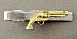 Shields Revolver Gun Shaped Tie Bar Clip Silver &amp; Gold Tone 1.5&quot; PB74 - $14.99