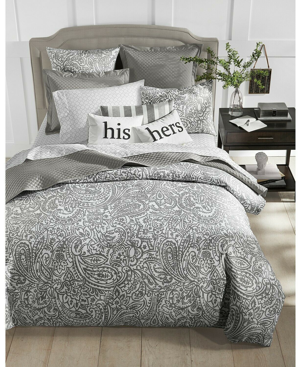 New Charter Club Damask 3pc Stone Gray Paisley Duvet Comforter Cover