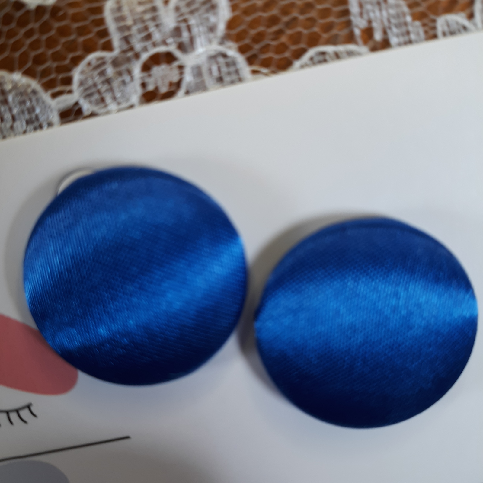 Primary image for ROYAL BLUE Satin Button Earrings - CLIP-ON - Handmade by Rene
