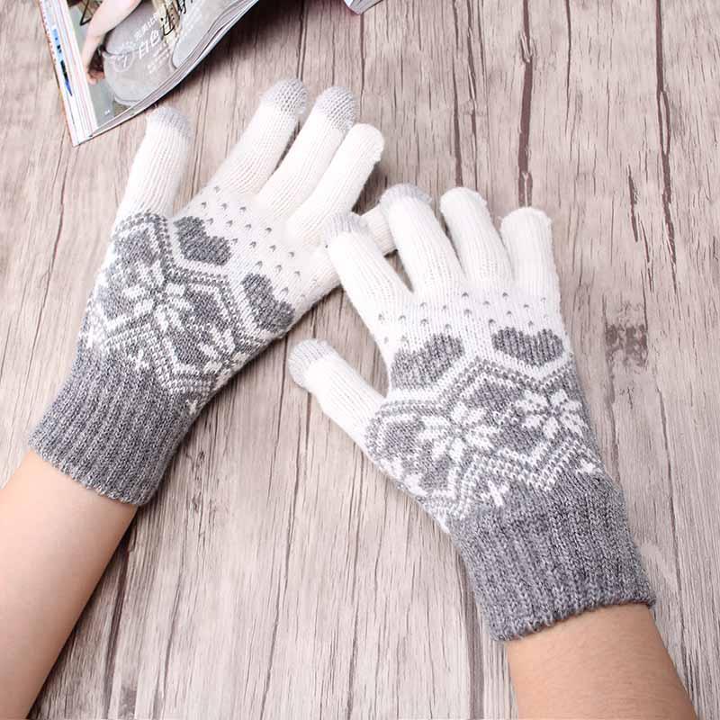 Stretch Snow Knitted Gloves For Women Heart Snowflake Mittens - Gloves ...