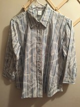 Maggie &amp; Max Ladies Long Sleeve Button Front Blue Stripe Blouse Top Size S - $9.99