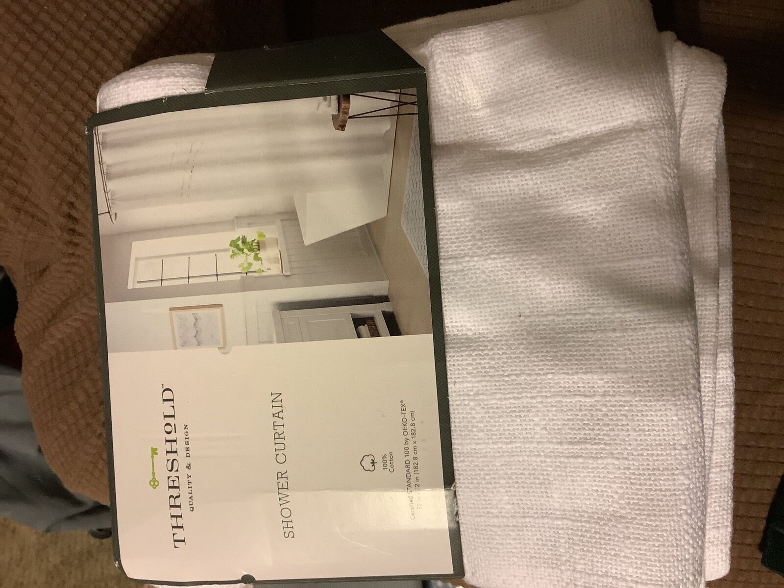 Threshold Shower Curtain Smocked Zigzag 100 Cotton Embroidery 72x72 White for sale online 