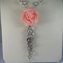 .925 RHODIUM SILVER NECKLACE WITH TRANSPARENT CRYSTALS AND CORAL BAMBOO image 3