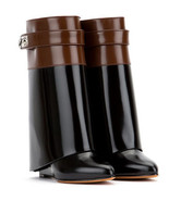 Newest Designer Two-Tone Leather Shark-Lock Pant Boots Wedge Heel Black ... - $369.86