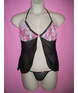 Romantic Lingerie Plus Size Hook Front Sheer Roses Babydoll and G-String - $24.95