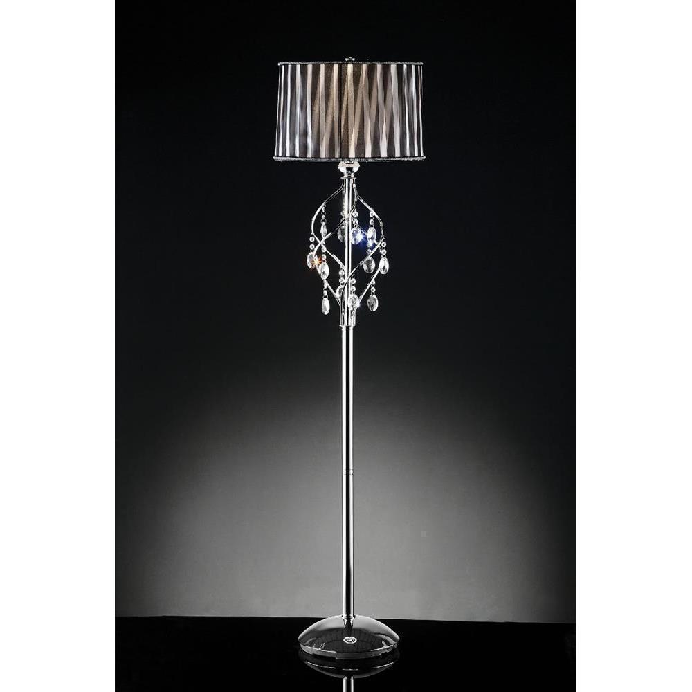 Claremont Ribbon Shade Floor Lamp with Hanging Crystal in Black & Chrome - Lamps