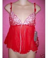 Faris Lingerie Red Softcup Mini Floral Babydoll Set, Medium or Large - $26.95