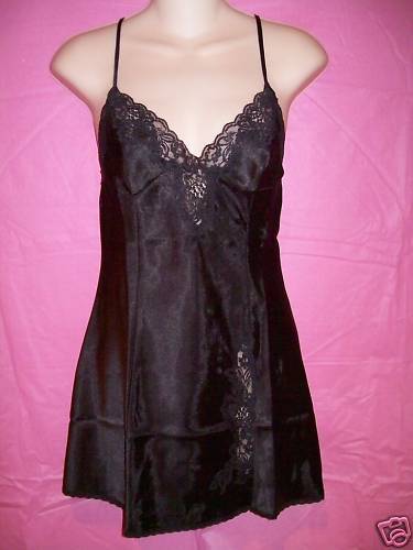Frederick's of Hollywood Lingerie Satin and Lace Chemise: Black: S, M ...