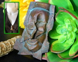 Vintage face pin brooch copper metal artisan handcrafted figural ooak thumb200
