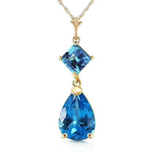 Galaxy Gold GG 14k 22 Yellow Gold Natural Blue Topaz Drop Pendant Necklace