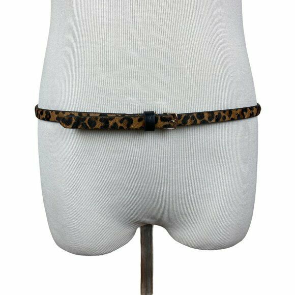Gold Brass Chain Skinny Belt Animal Print Hide Fur