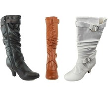 Top Moda Auto-2 Womens Mid Calf Buckle Strap Synthetic Leather Kitten Heel Boots - $34.88