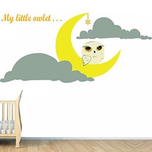 (24&#39;&#39; x 11&#39;&#39;) Vinyl Wall Kids Decal Little Owlet and Crescent Moon, Clou... - $18.84