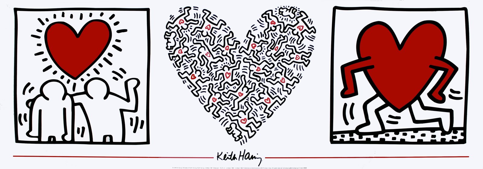 Keith Haring Untitled (1987) 33cm x 95.2cm 1989 Poster Pop Art Red, White