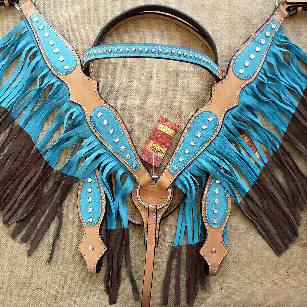 Western Horse Headstall Breast Collar Set Tack American Leather Tan U