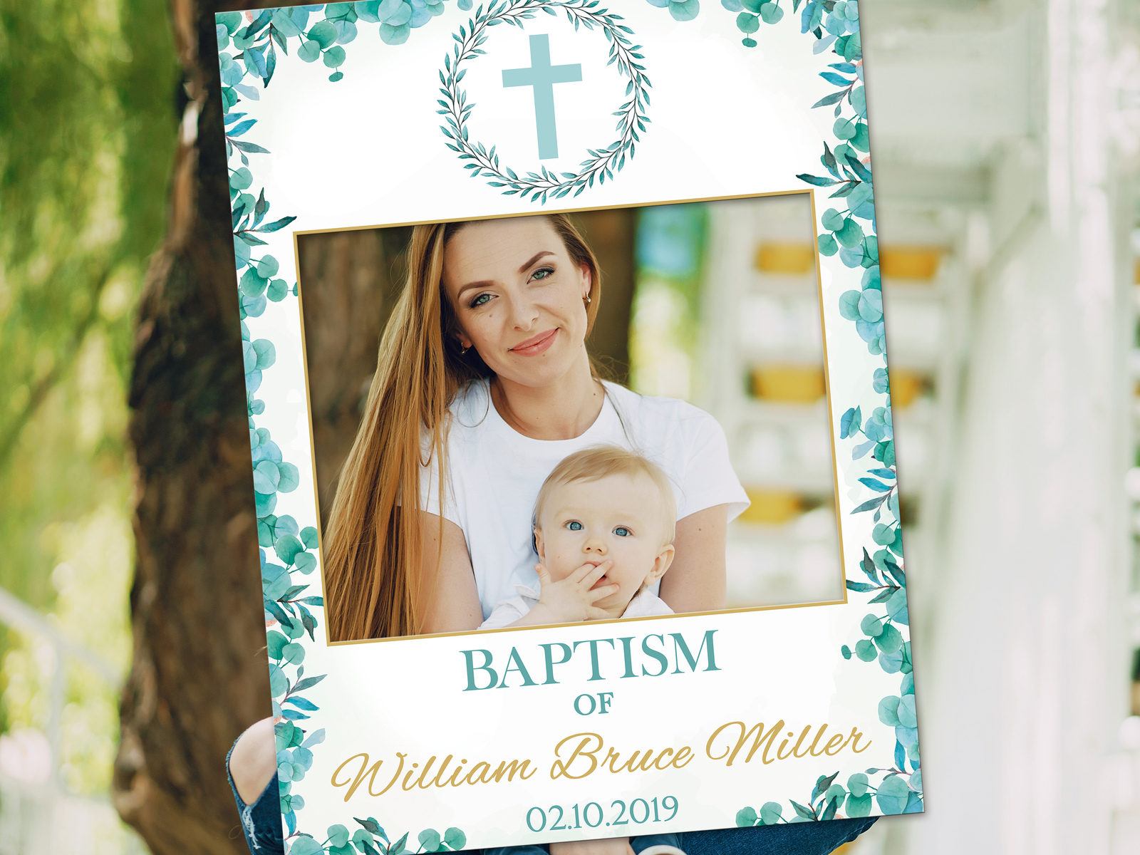 Baptism Celebration Selfie Frame, Christening, Floral Photo Booth Frame