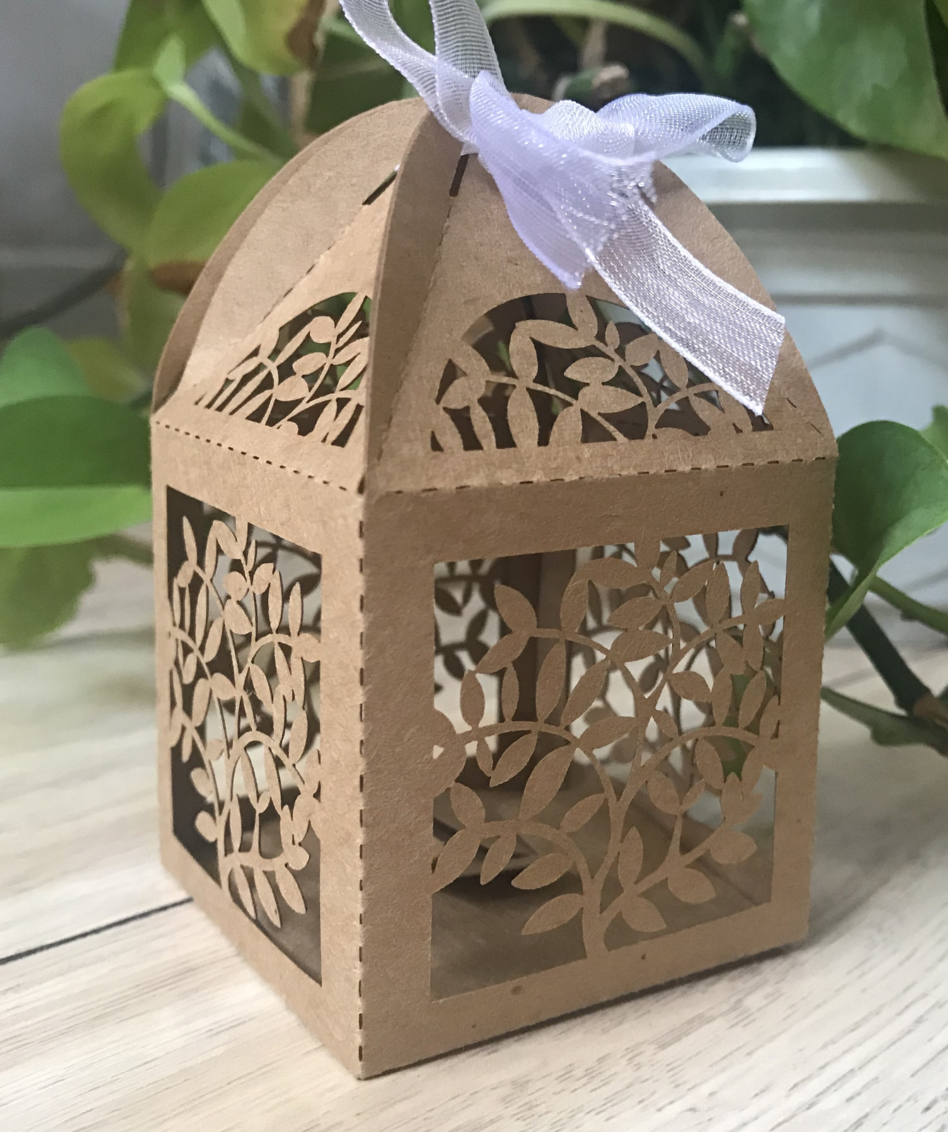 Kraft Paper Small Gift Packaging Box with white ribbon Laser Cut Gift