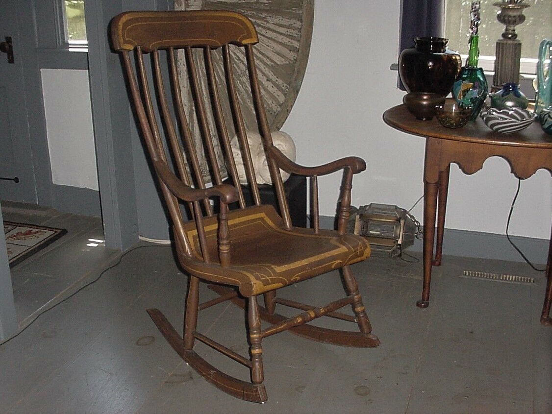 ANTIQUE PAINTED WOODEN BOSTON OR HITCHCOCK ROCKER ROCKING CHAIR 18001899