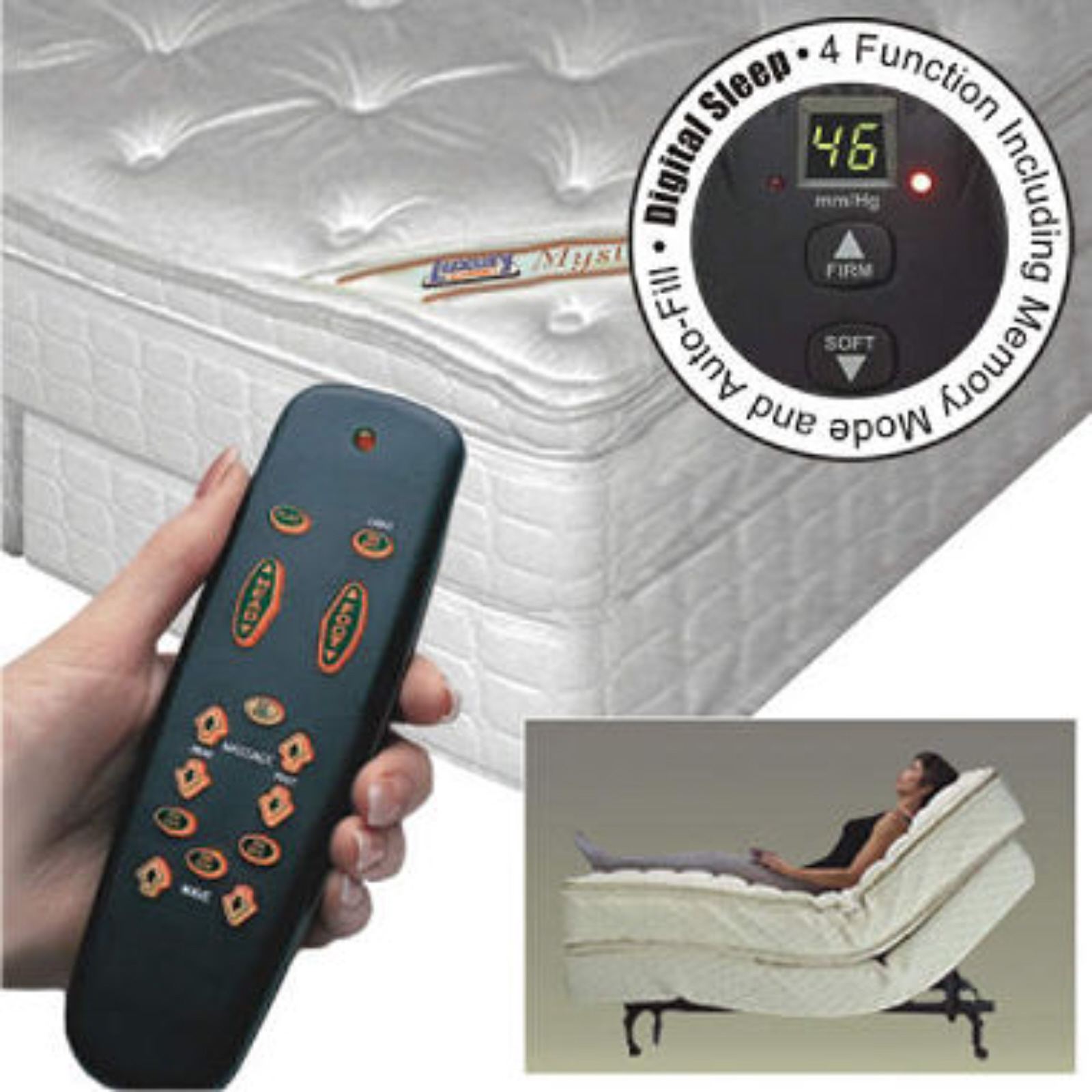 Digital Air Bed w/ Deluxe Adjustable Base, Mattress,Split King,Bedroom