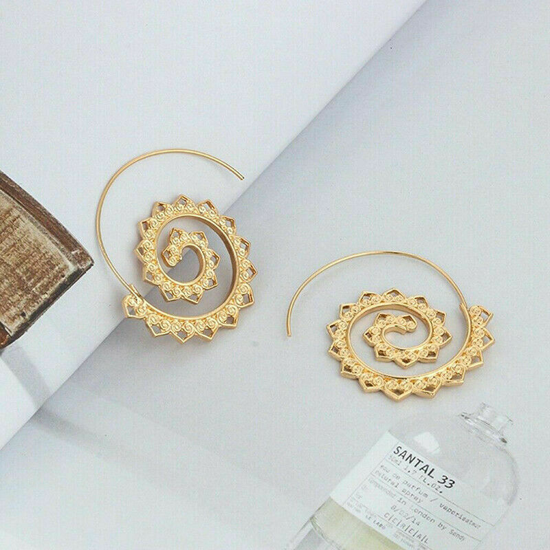 Womens Fashion Spiral Large Round Circle Hoop Earrings Ear Studs Jewelry Gifts G