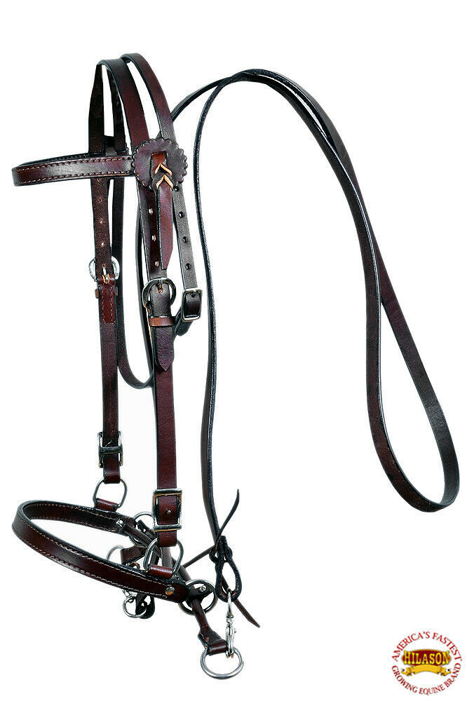 Western Headstall Horse Tack Bridle American Leather Side Pull Bitless
