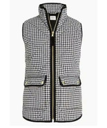 J Crew Houndstooth Puffer Vest Women S Black White Gold Snap Jacket Quilted - $34.64
