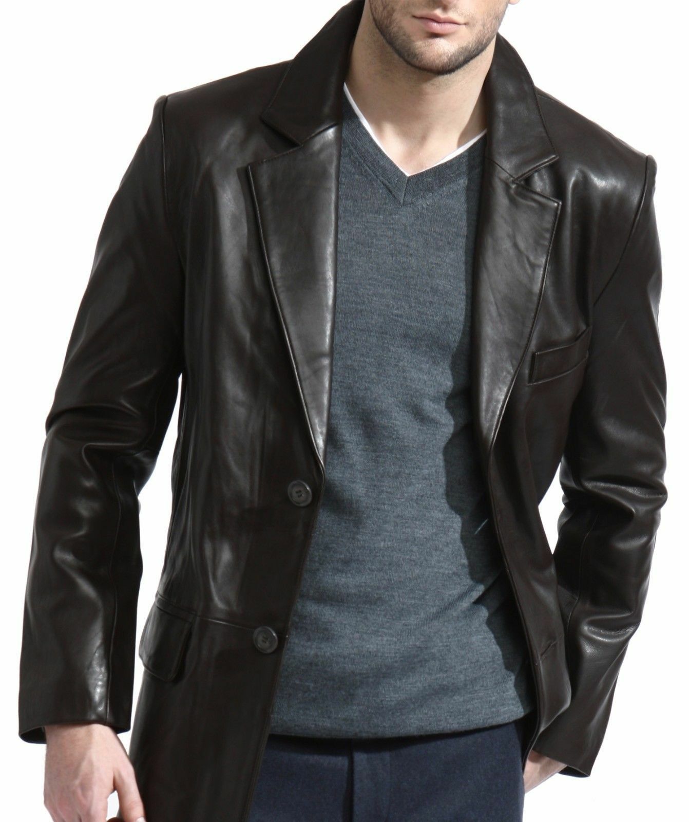 Mens Genuine Lambskin Leather Blazer Soft Black Size S M L XL XXL ...