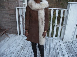 Unique Brown Suede &amp; fox fur Dress Coat Jacket S-M - $395.99