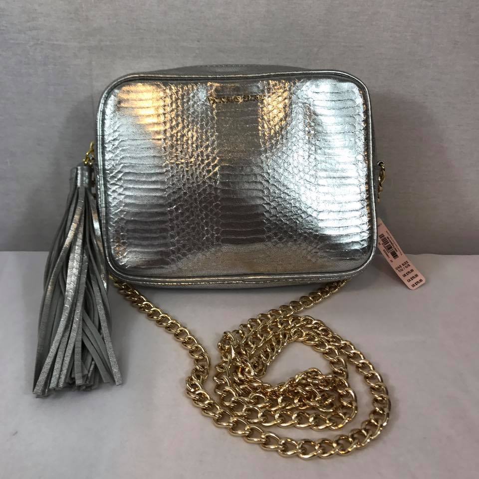 Victoria's secret metallic silver python crossbody bag prom purse ...
