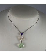 .925 SILVER RHODIUM NECKLACE WITH PURPLE CRYSTALS, YELLOW AND GREEN QUARTZ - $51.45