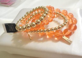 Inc Gold-Tone 7&quot; Coral Beaded Stretch Bracelets L903 $39 - $13.43