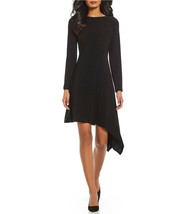 Adrianna Papell Black Long Sleeve Jersey Matte Asymmetrical Hemline Dres... - $84.15