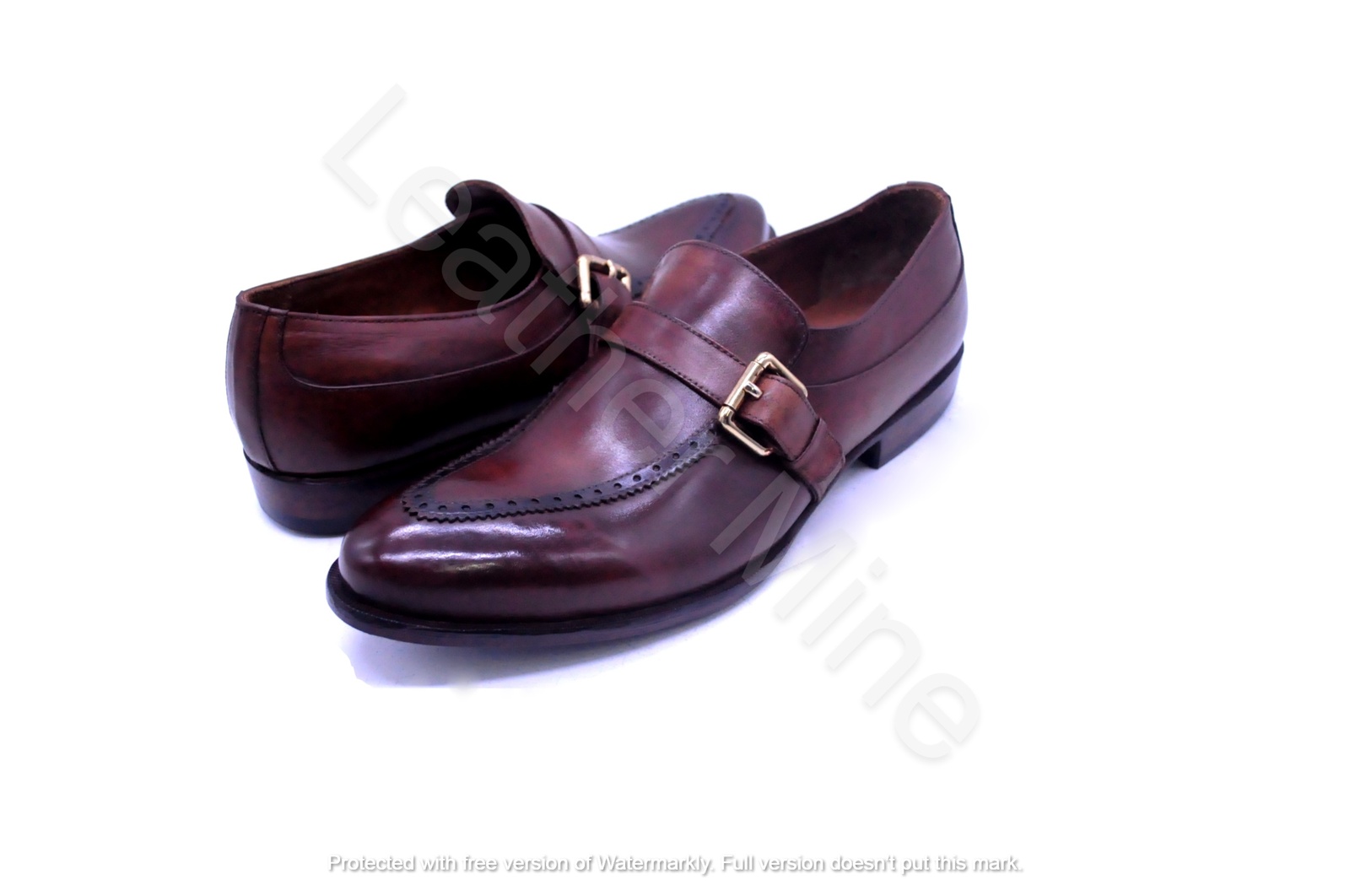 Handmade Men's Brown Leather Monk Strap Dress Formal Shoes For Men