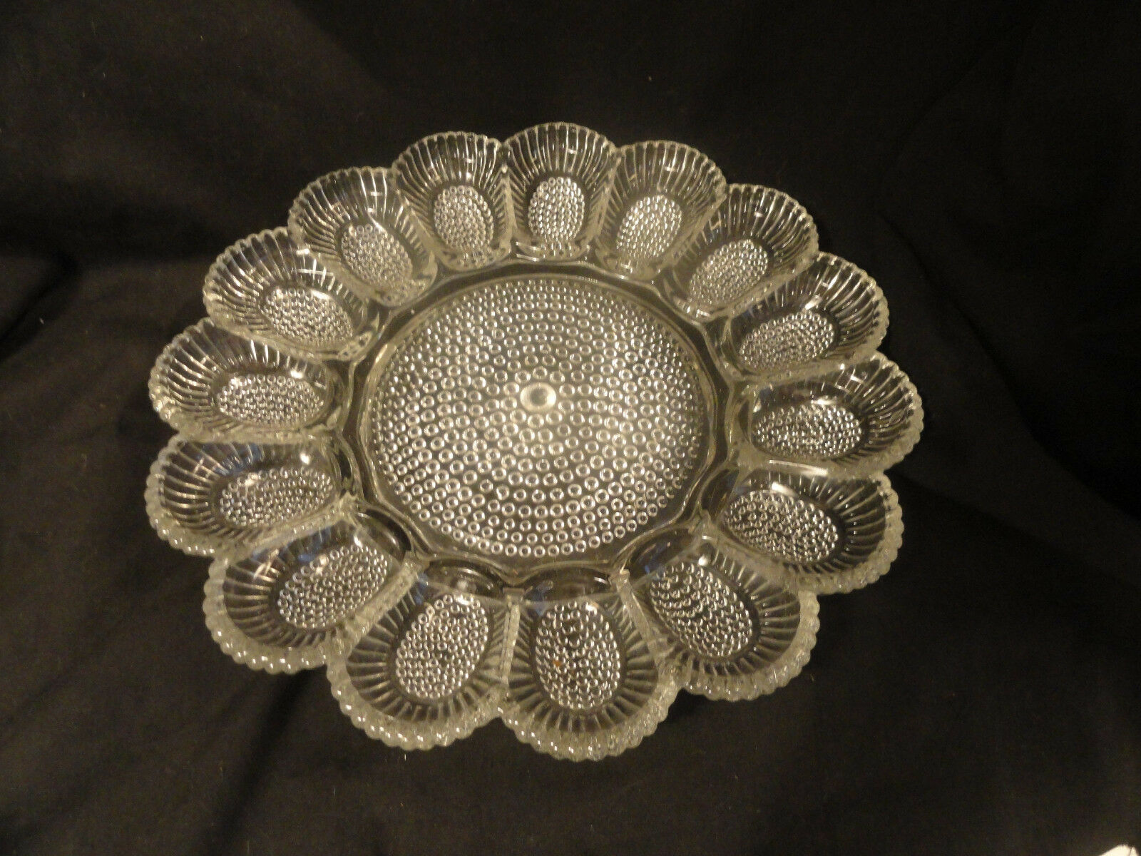 Vintage Crystal Pattern Pressed Glass Egg Plate 11" Pressed Glass