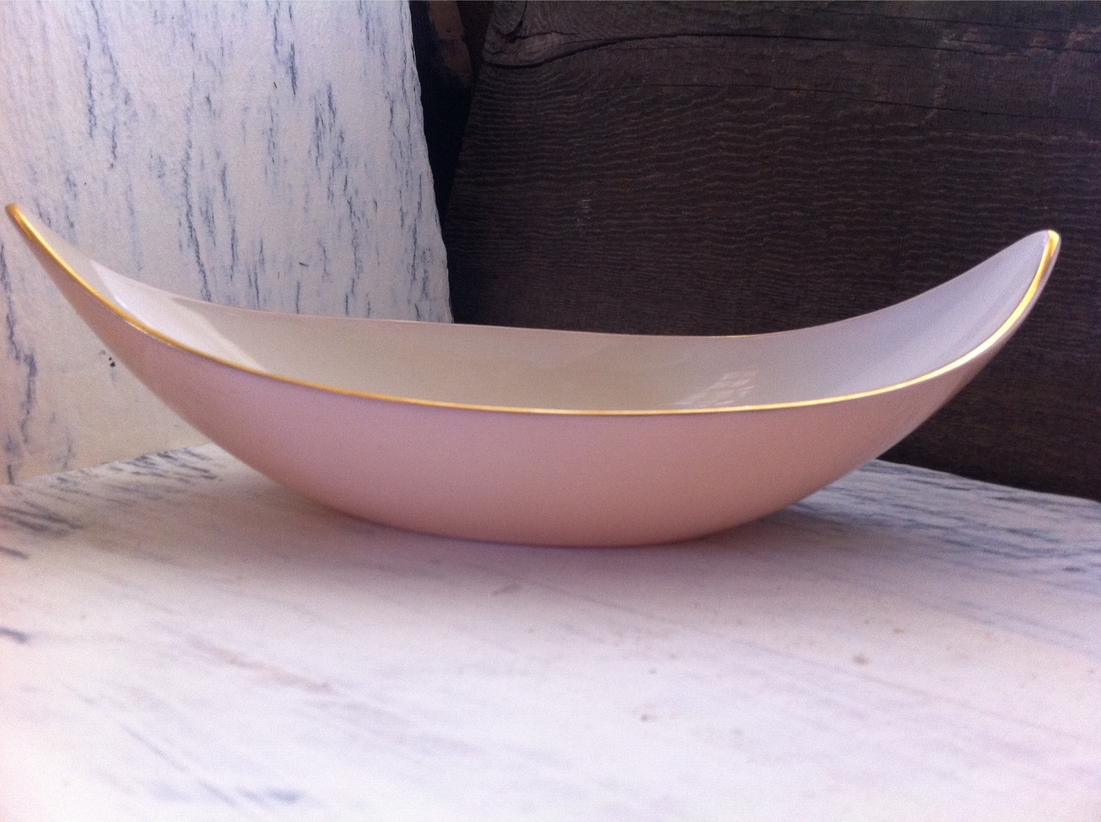 Beautiful Retro Vintage Lenox Pink Oblong Dish With Gold Rim Made in