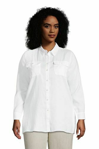 Lands' End Women's PS Linen Button Front Utility Tunic Top White 2X NEW 516626