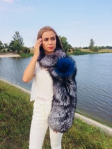 Natural Silver Fox Fur Long Arms Sleeves / Stole with Scarf Saga Furs Big Cuffs image 3