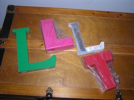 Lot of Faux Pink Red Leather Initial L and T Green &amp; White Painted Wood ... - $9.49