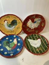 4)  CERTIFIED INTERNATIONAL  SALAD PLATES  PATCHWORK ROOSTER   -FREE SHI... - $43.20