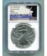 2015 AMERICAN SILVER EAGLE NGC MS69 EARLY RELEASES LABEL EAGLE LABEL NIC... - $51.95