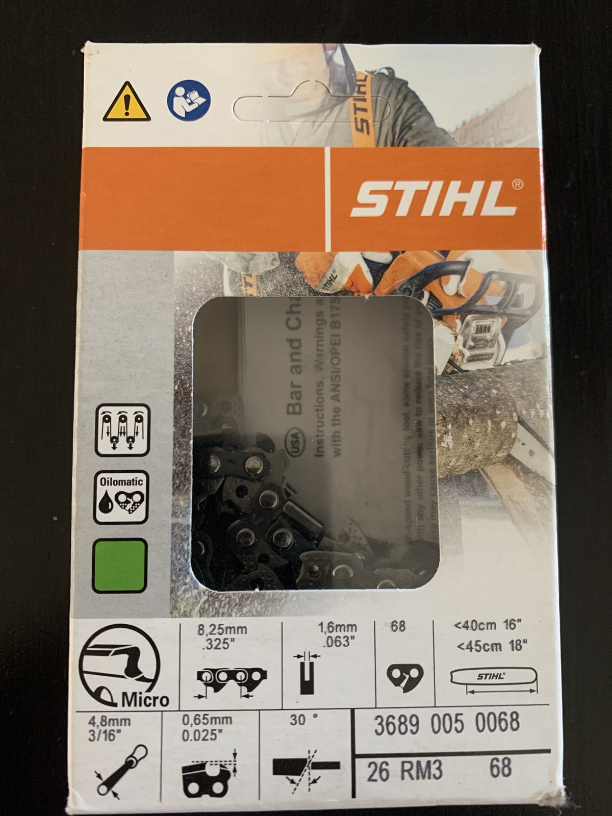 New Genuine Stihl 16/18" Chainsaw Chain 3689 005 0068 3/16" .325" 68 DL