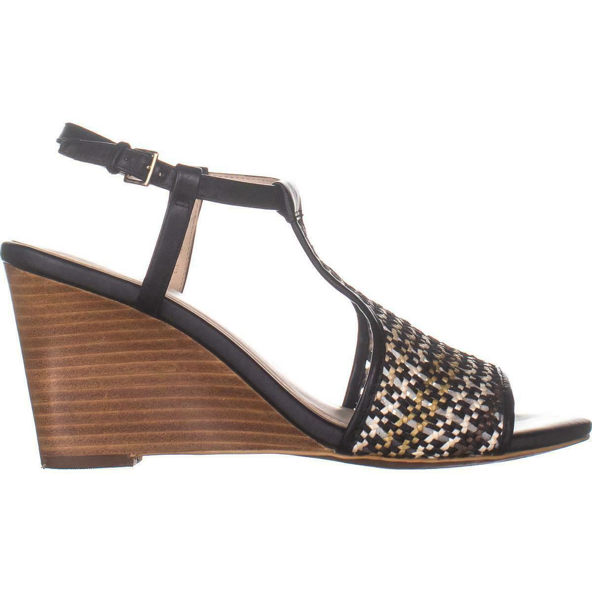 Cole Haan Maddie Open Toe Wedge Sandals  380  Black Woven 
