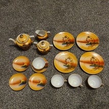 Made In Japan 4 Pl Setting Orange Lustre Childs Tea Set Complete HandPai... - $61.99