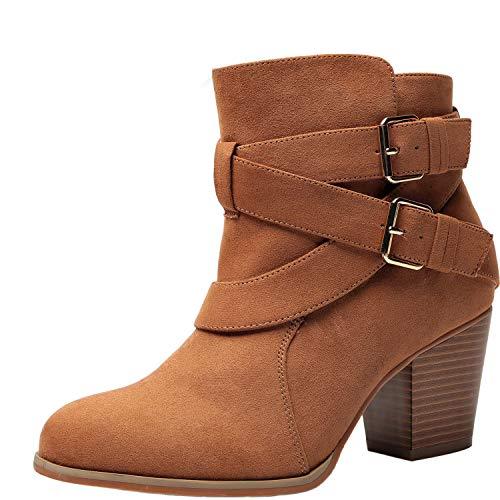 Luoika Women's Wide Width Ankle Boots - Buckle Strap Block Heel Side Zipper Plus - Unisex Adult 